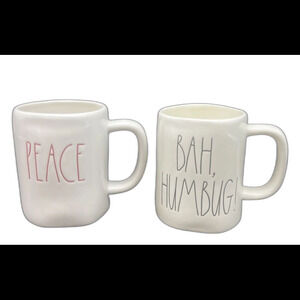 Rae Dunn PEACE & BAH HUMBUG Farmhouse Christmas Holiday Collection Mug Set Of 2